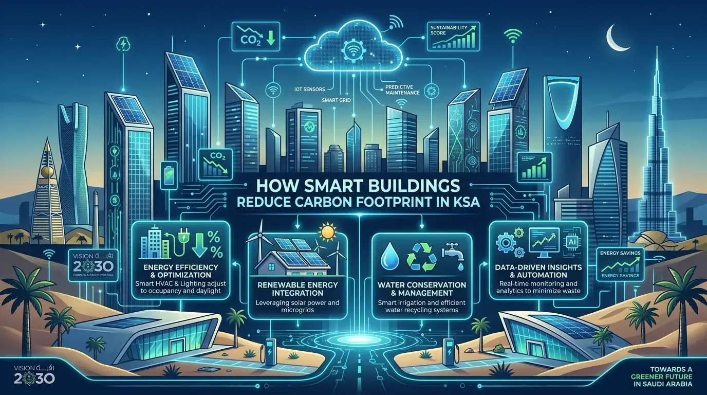 Smart buildings reduce carbon footprint in KSA using energy-efficient automation, intelligent HVAC systems, and sustainable building technologies